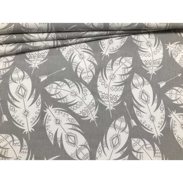Cotton Fabric - Native American Feathers on Grey