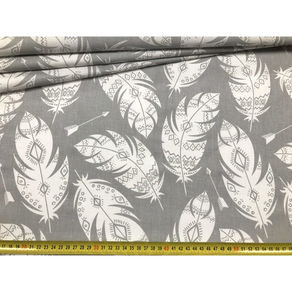 Cotton Fabric - Native American Feathers on Grey