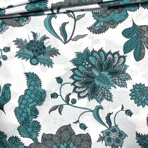 Cotton Fabric - Oriental pattern, Emerald