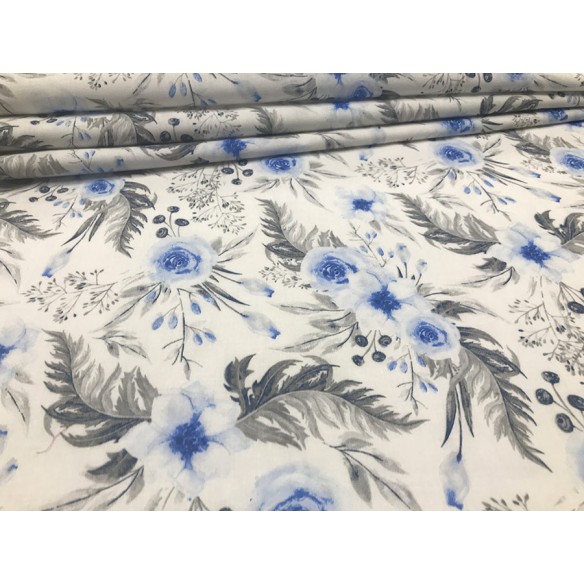 Cotton Fabric - Roses in the Garden Blue