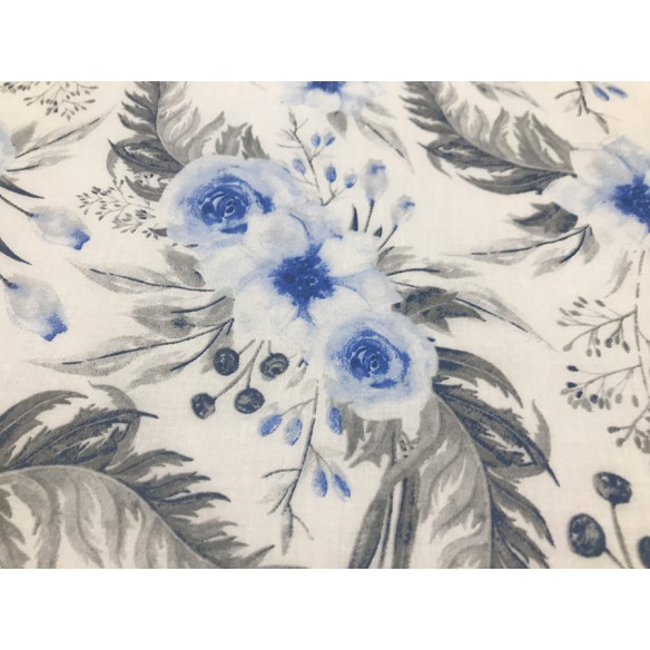 Cotton Fabric - Roses in the Garden Blue