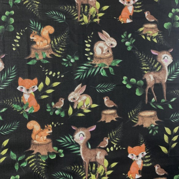 Cotton Fabric - Deer, hare and fox