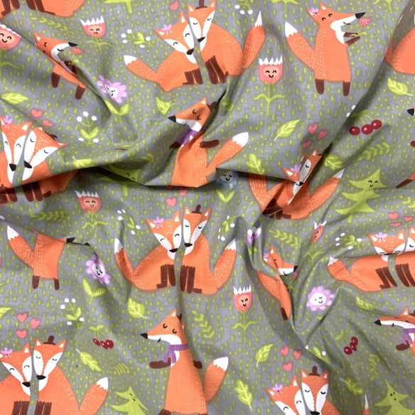Cotton Fabric - Foxes in the forest