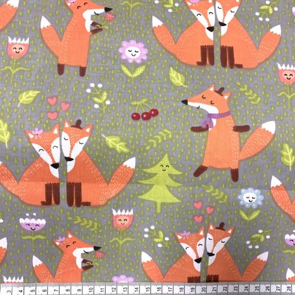 Cotton Fabric - Foxes in the forest