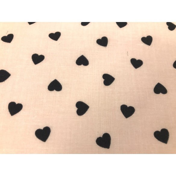 Cotton Fabric - Beige-Black Hearts