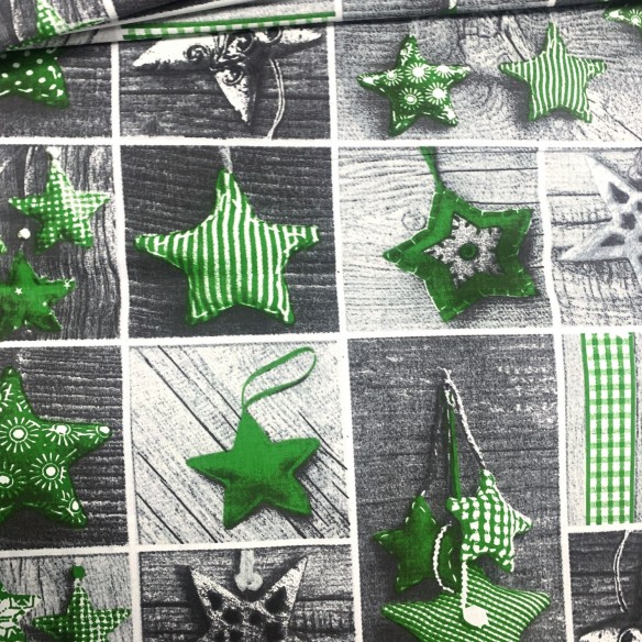 Bavlnená látka - vianočný patchwork, zelená
