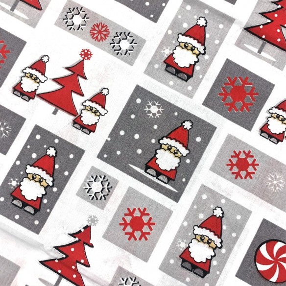 Cotton Fabric - Christmas Patchwork, Santa Claus Red