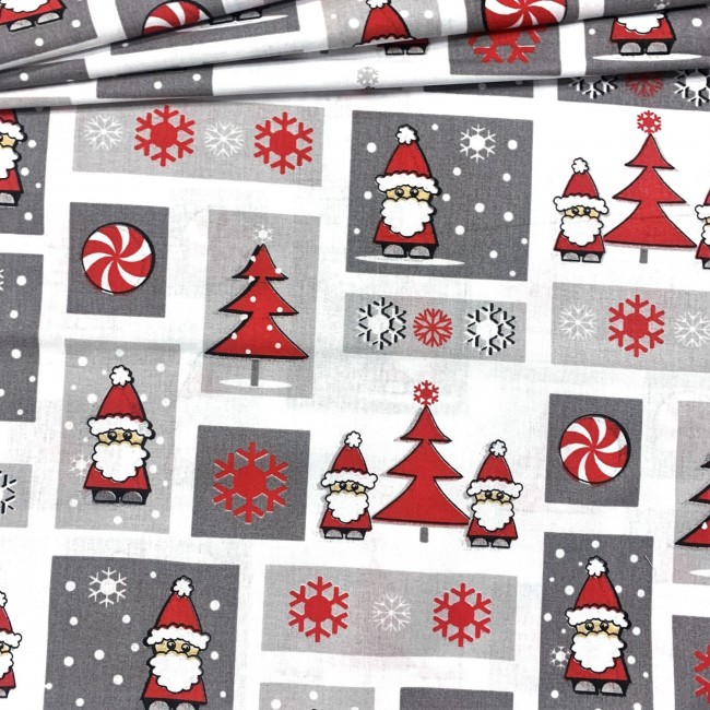 Bavlněná látka - Vánoční Patchwork, Santa Claus Červená