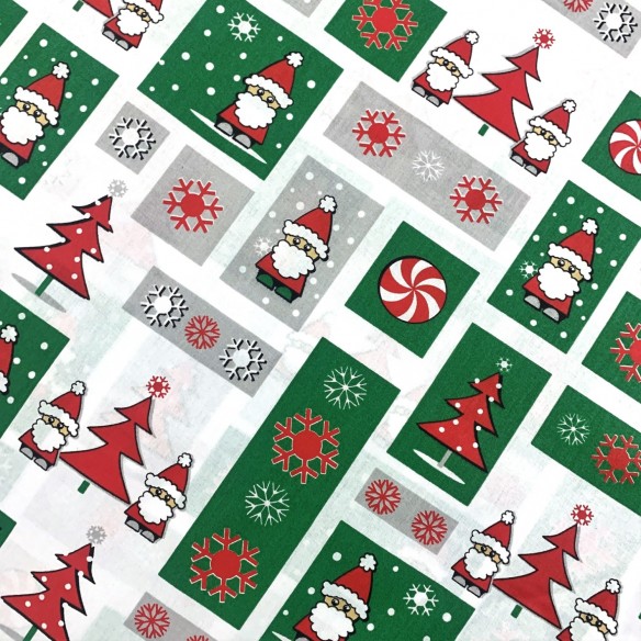 Cotton Fabric - Christmas Patchwork, Santa Claus Red and Green