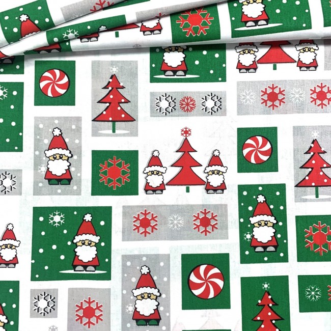 Bavlnená látka - vianočný patchwork, mikulášska červená a zelená