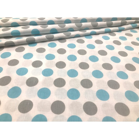 Cotton Fabric - Grey-Blue Dots 3 cm
