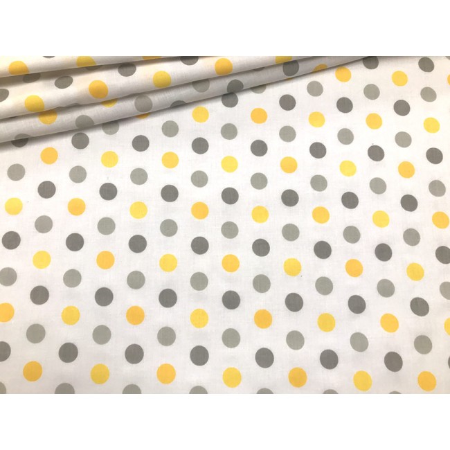 Cotton Fabric - Yellow-Grey Dots 2 cm