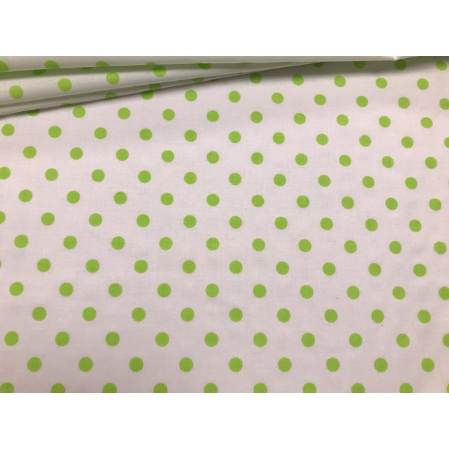 Cotton Fabric - Green Dots on White