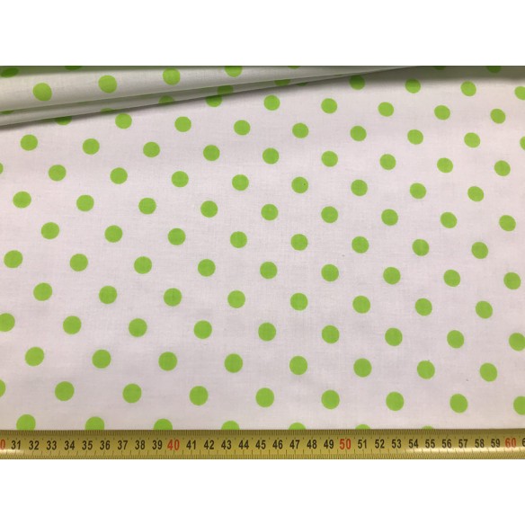 Cotton Fabric - Green Dots on White