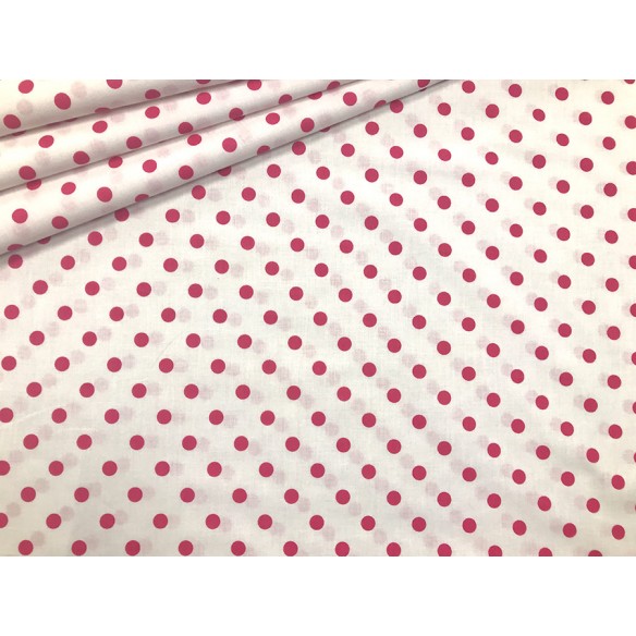 Cotton Fabric - Raspberry Dots on White 1 cm