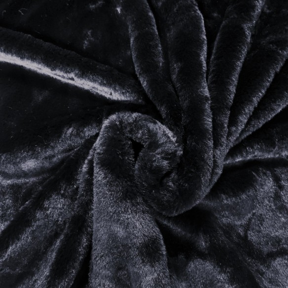 Pletená látka - kožušina ZAJIČKA, čierna