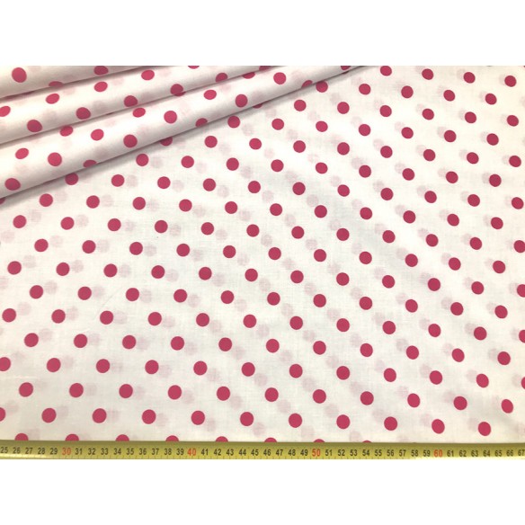 Cotton Fabric - Raspberry Dots on White 1 cm