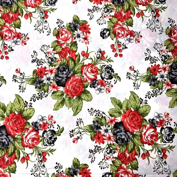 Cotton Fabric 220 cm - Roses, Red and Black