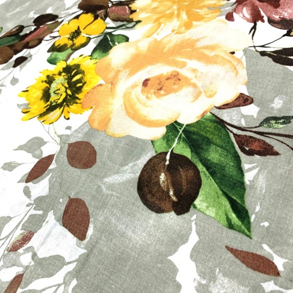 Bavlnená látka 220 cm - kvety, bordová a žltá