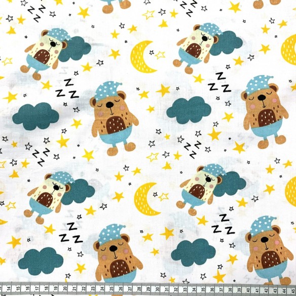 Cotton Fabric - Sleeping Teddy Bear