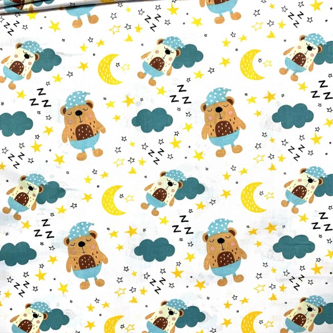 Cotton Fabric - Sleeping Teddy Bear