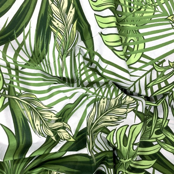 Cotton Fabric - Botany, Green and White