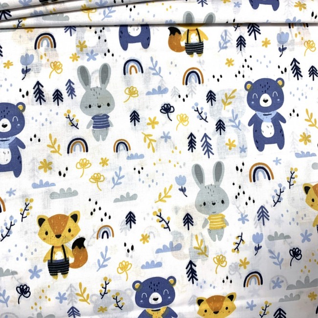 Cotton Fabric - Forest Animals, Navy Blue