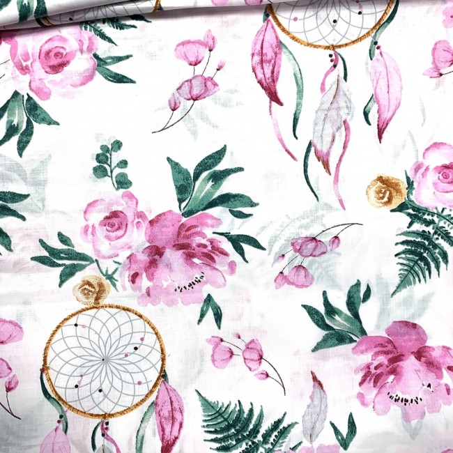 Cotton Fabric - Dream Catchers, Pink