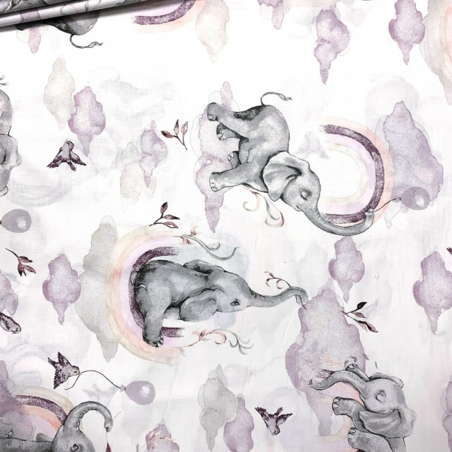 Cotton Fabric - Elephants, Light Violet