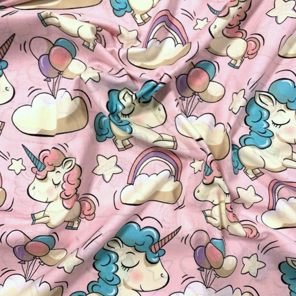 Cotton Fabric - Unicorns on Pink