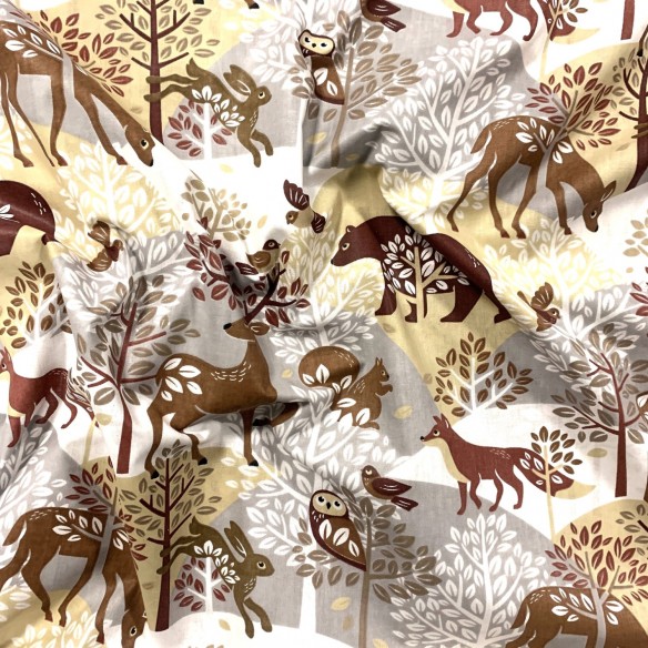 Cotton Fabric - Animals, Brown