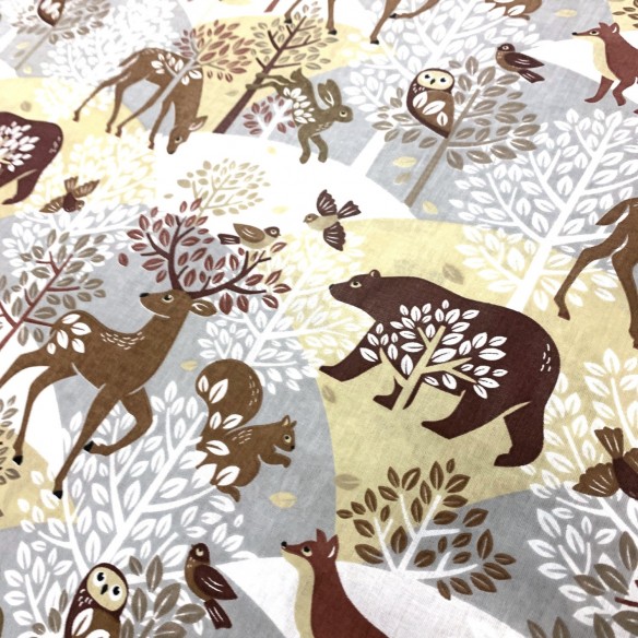 Cotton Fabric - Animals, Brown