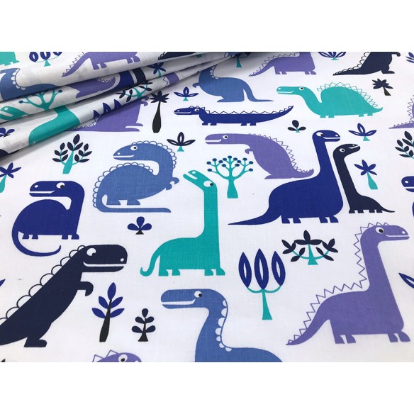 Cotton Fabric - Navy Blue Dinosaurs