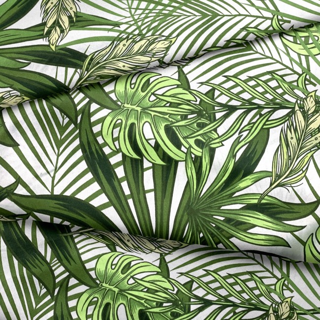 Cotton Fabric - Botany, Green and White