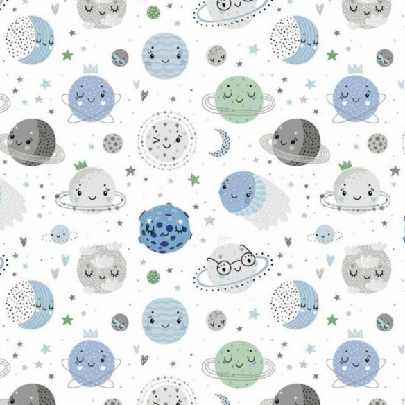 Cotton Fabric - Planets, Blue