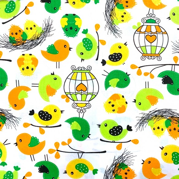 Cotton Fabric - Colorful Birds