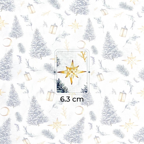 Bavlnená látka - vianočné stromčeky a hviezdy, biela