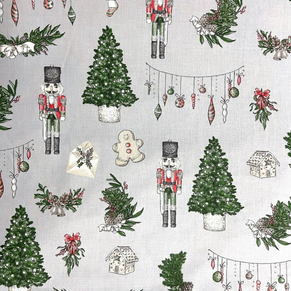 Cotton Fabric - Christmas Nutcracker, Gray