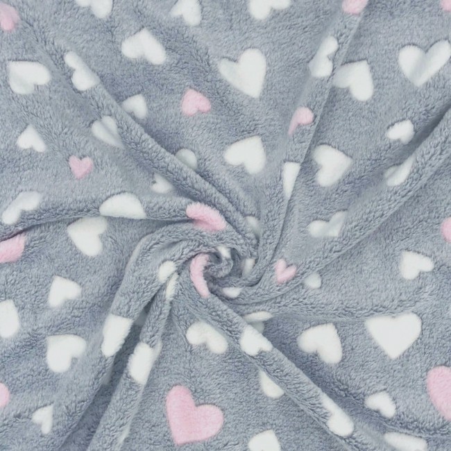Knitted Fabric - Fur Pink Hearts