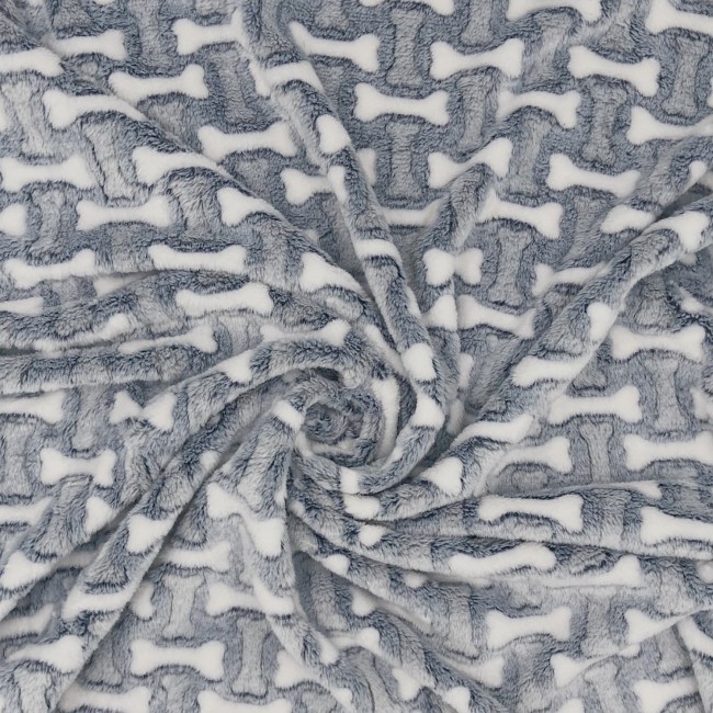 Knitted Fabric - Fur White Bones on Grey
