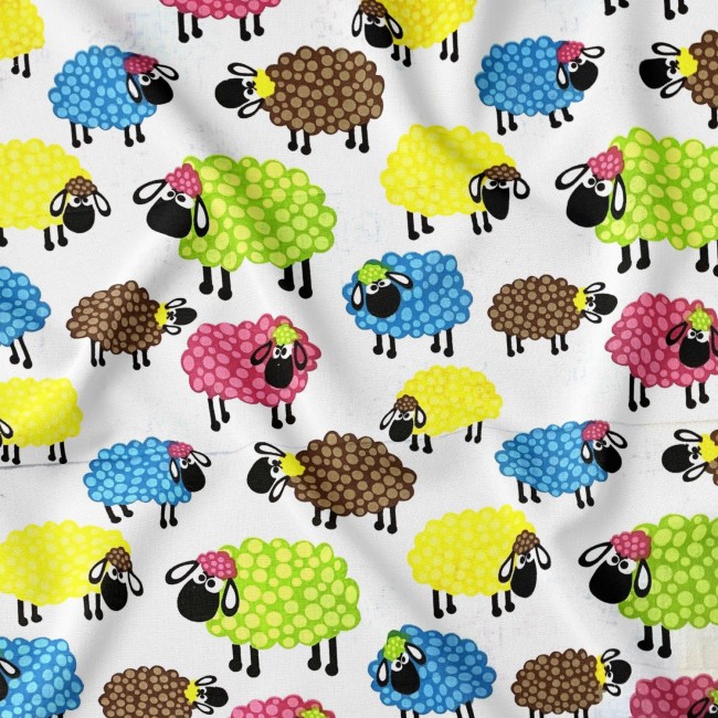 Katoenstof - Veelkleurige schapen