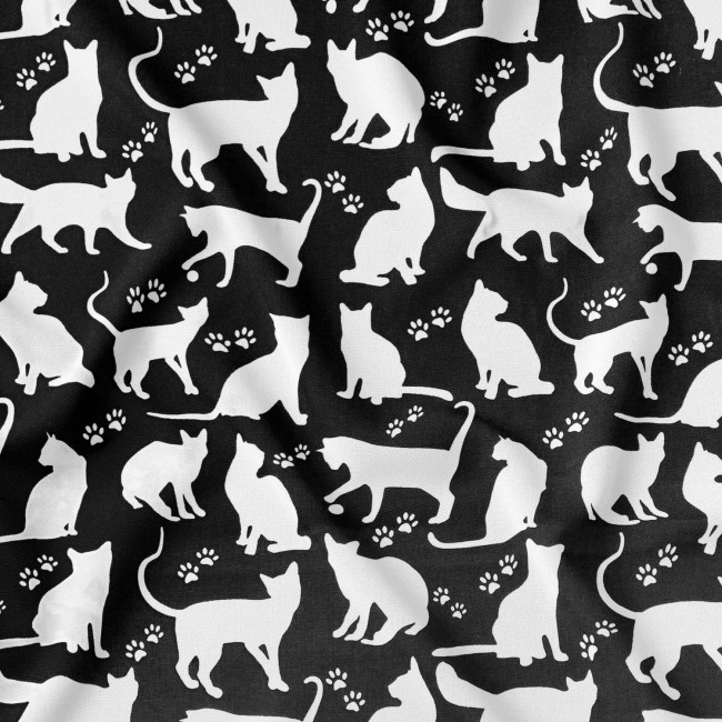 Cotton Fabric - Big White Cats on Black