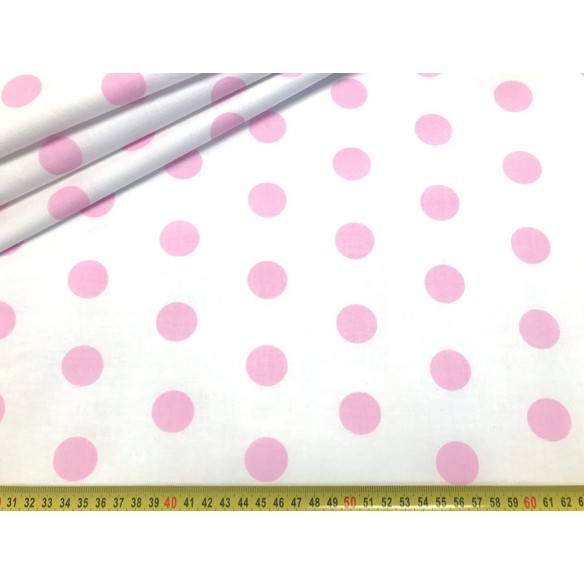 Cotton Fabric - Pink Dots on White