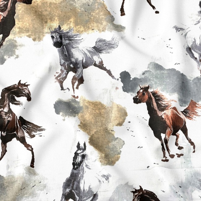 Cotton Fabric - Brown and Grey Horses