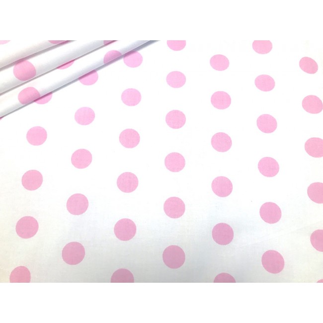 Cotton Fabric - Pink Dots on White