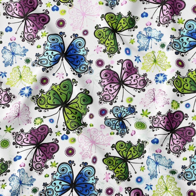 Cotton Fabric - Multicolor Openwork...