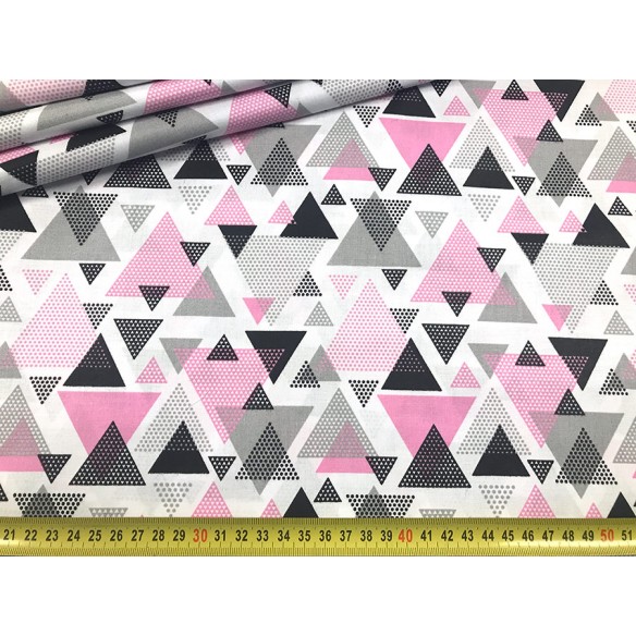 Cotton Fabric - Pink-Black Triangles
