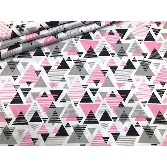 Cotton Fabric - Pink-Black Triangles