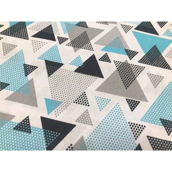 Cotton Fabric - Turquoise-Black Triangles