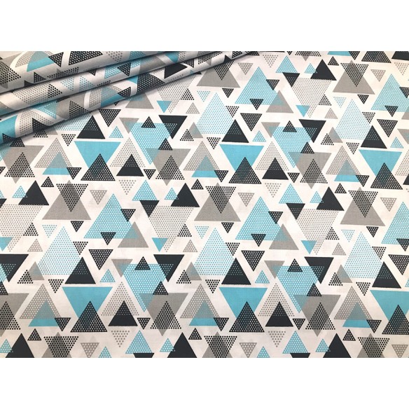 Cotton Fabric - Turquoise-Black Triangles
